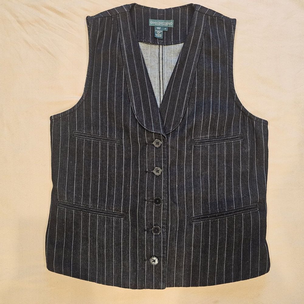 Lauren Jeans‎ Company Ralph Lauren VTG Black Pin Striped Womens Blue Vest Small